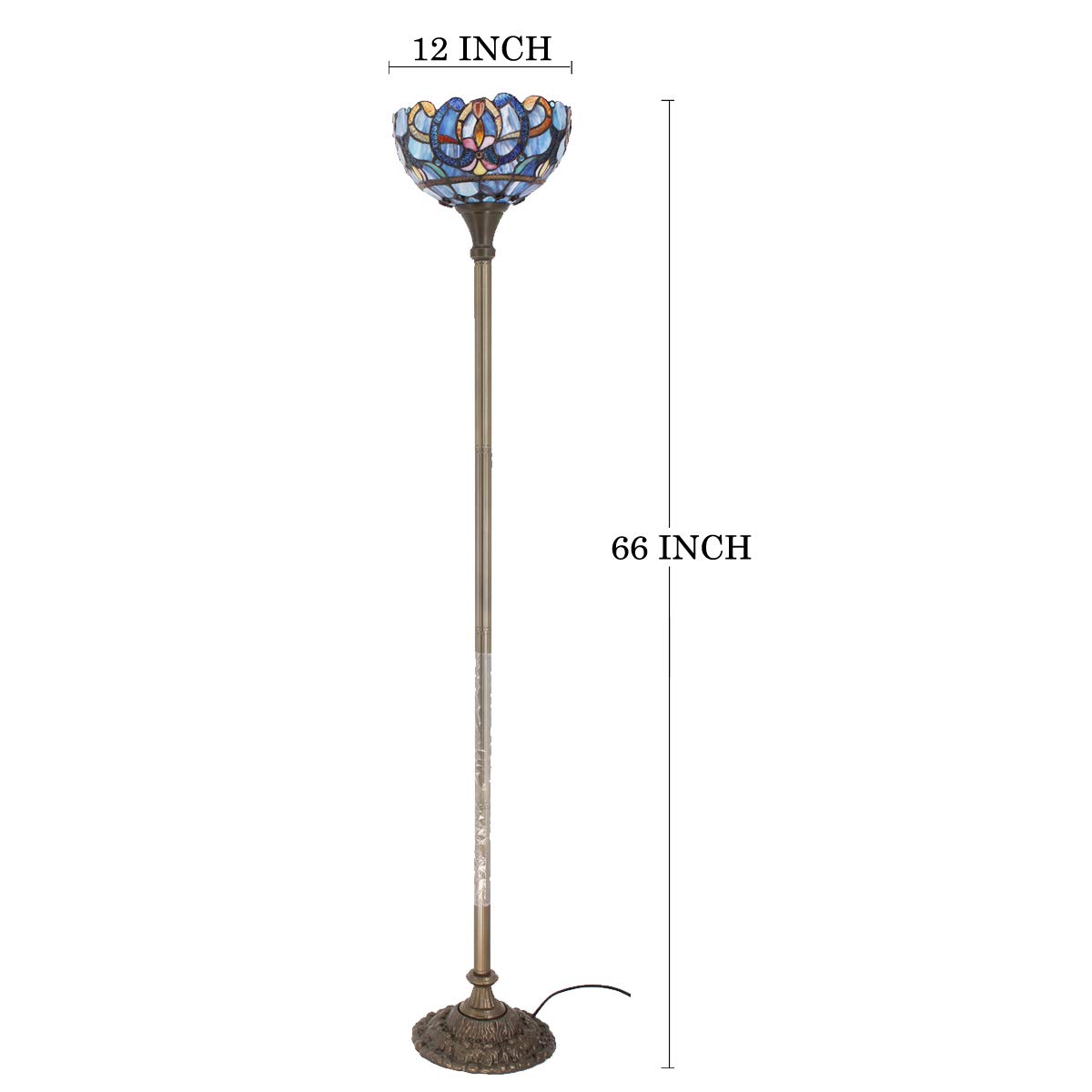 WERFACTORY Tiffany Floor Lamp Blue Purple Cloud Stained Glass Light 12X12X66 Inches Pole Torchiere Standing Corner Torch Uplight Decor Bedroom Living Room Home Office S558 Series (Blue Purple)