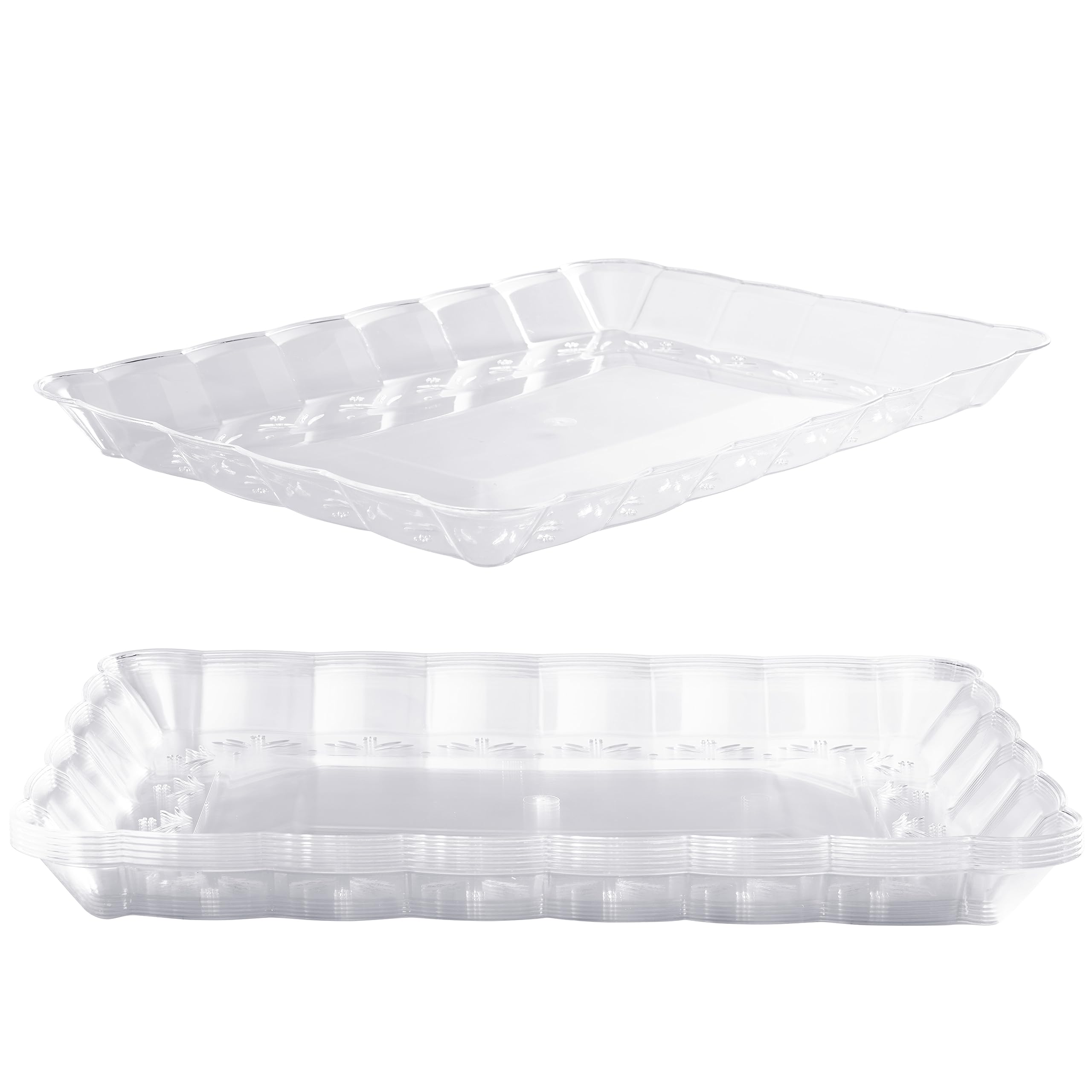 MATANA 6 Large Clear Plastic Serving Tray - 13" x 9" Inch Rectangle Disposable Serving Platters, Party Dish Food Trays for Parties, BPA-Free, Reusable