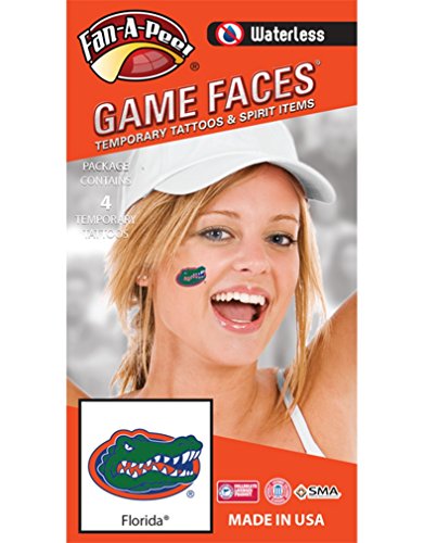 University of Florida (UF) Gators – Waterless Peel & Stick Temporary Spirit Tattoos – 4-Piece – Green/Orange/Blue Gator Head Oval