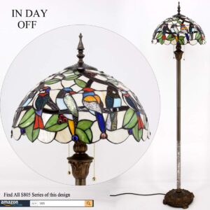 WERFACTORY Tiffany Floor Lamp Double Birds Amber Stained Glass Standing Reading Light 16X16X64 Inches Antique Pole Corner Lamp Decor Bedroom Living Room Home Office S805 Series