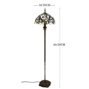 WERFACTORY Tiffany Floor Lamp Double Birds Amber Stained Glass Standing Reading Light 16X16X64 Inches Antique Pole Corner Lamp Decor Bedroom Living Room Home Office S805 Series