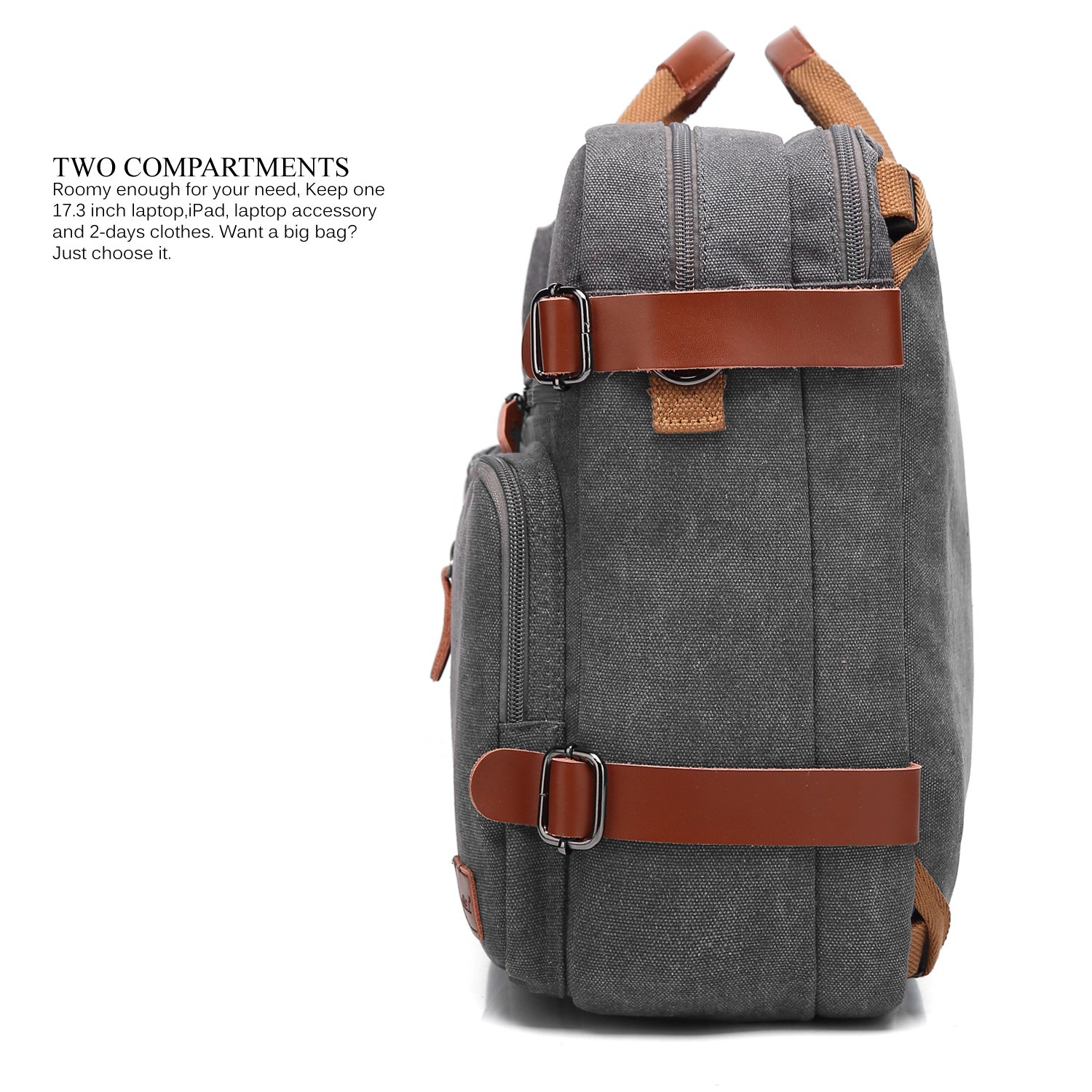CoolBELL Convertible Backpack Messenger Shoulder Bag Laptop Case Business Briefcase Multi-Functional Travel Handbag Fits 17.3 Inch Laptop for Men/Women (Canvas Dark Grey)