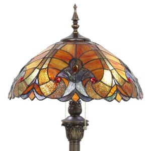 werfactory tiffany floor lamp red brown liaison stained glass standing reading light 16x16x64 inches antique pole corner lamp decor bedroom living room home office s160r series
