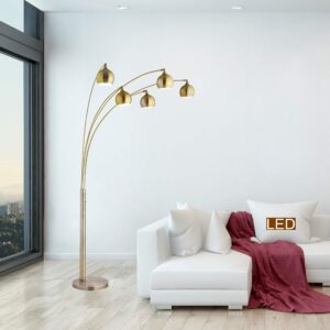 Artiva USA LED9656FAB Amore 86" 5-Arched LED Floor Lamp with Dimmer, Antique Satin Brass