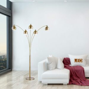 Artiva USA LED9656FAB Amore 86" 5-Arched LED Floor Lamp with Dimmer, Antique Satin Brass