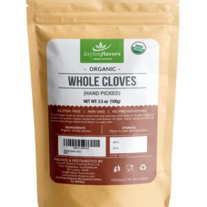 CEYLONFLAVORS FRESH AND PURE Organic Hand Picked Whole Cloves 3.5oz. Harvested from a USDA Certified Organic Farm in Sri Lanka