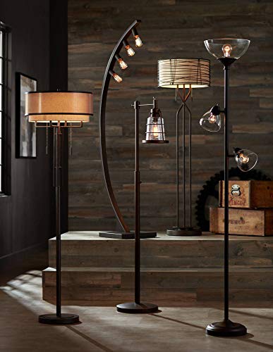 360 Lighting Riley Rustic Farmhouse Torchiere Floor Lamp Standing 72" Tall Painted Bronze Brown Metal 3-Light Clear Glass Shade for Living Room Reading Bedroom Office House Home Decor