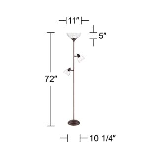 360 Lighting Riley Rustic Farmhouse Torchiere Floor Lamp Standing 72" Tall Painted Bronze Brown Metal 3-Light Clear Glass Shade for Living Room Reading Bedroom Office House Home Decor