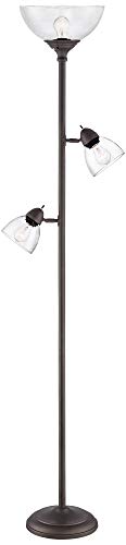 360 Lighting Riley Rustic Farmhouse Torchiere Floor Lamp Standing 72" Tall Painted Bronze Brown Metal 3-Light Clear Glass Shade for Living Room Reading Bedroom Office House Home Decor