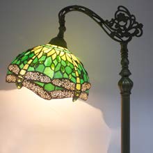 WERFACTORY Tiffany Floor Lamp Green Stained Glass Dragonfly Arched Lamp 12X18X64 Inches Gooseneck Adjustable Corner Standing Reading Light Decor Bedroom Living Room S459 Series