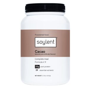 soylent complete nutrition meal replacement protein powder, cacao - plant based vegan protein, 39 essential nutrients - 36.8oz