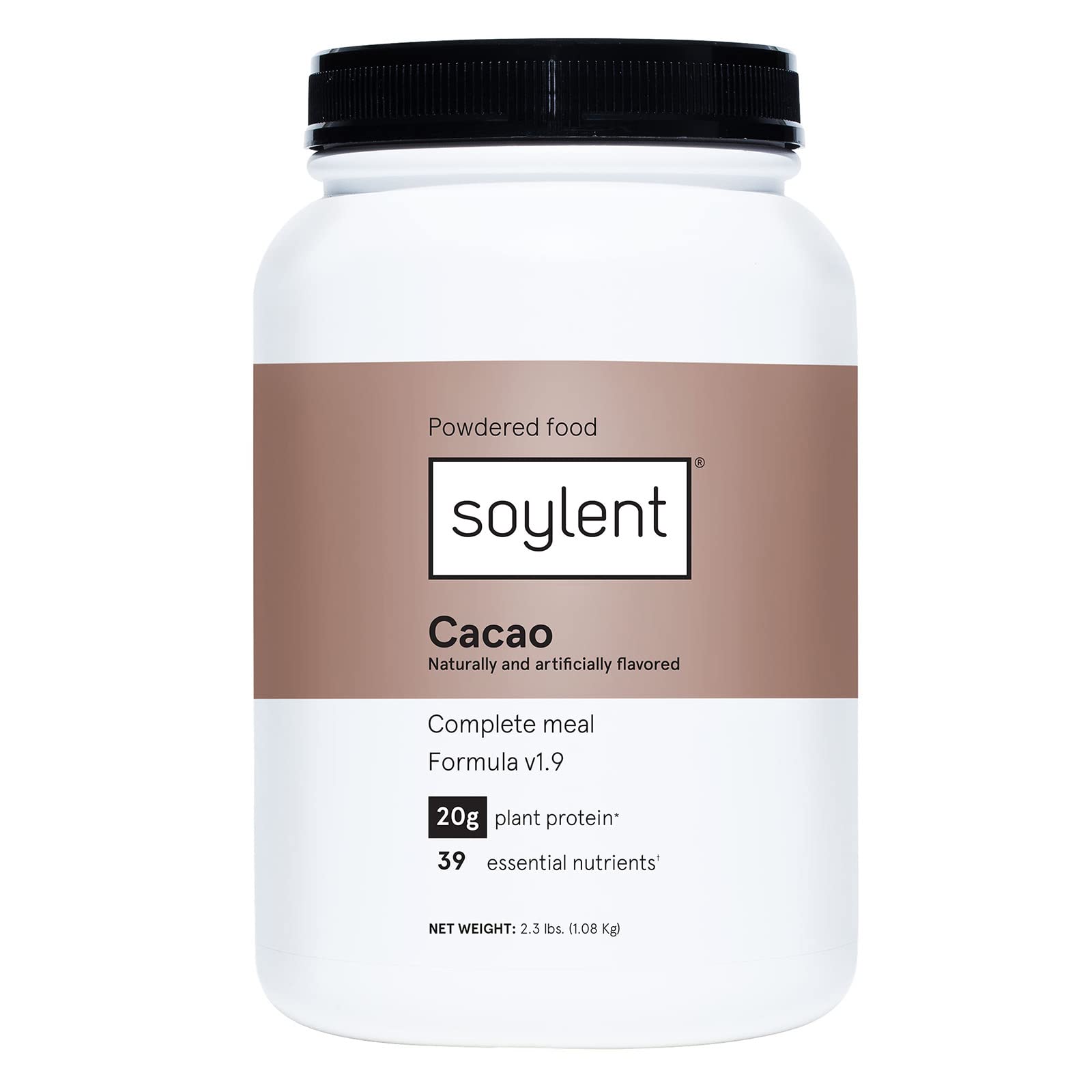 Soylent Complete Nutrition Meal Replacement Protein Powder, Cacao - Plant Based Vegan Protein, 39 Essential Nutrients - 36.8oz