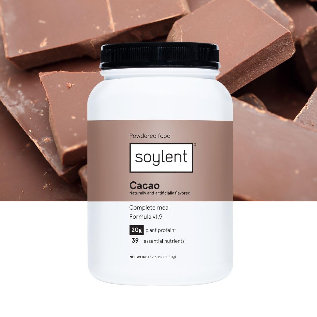 Soylent Complete Nutrition Meal Replacement Protein Powder, Cacao - Plant Based Vegan Protein, 39 Essential Nutrients - 36.8oz