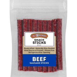 Old Wisconsin Beef Sausage Snack Sticks, Naturally Smoked, Ready to Eat, High Protein, Low Carb, Keto, Gluten Free, 14 Ounce Resealable Package