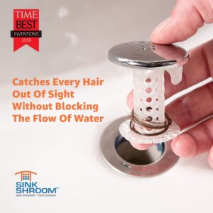 SinkShroom Revolutionary Bathroom Sink Drain Protector Hair Catcher, Strainer, Snare, Sinkshroom Chrome Edition, 1" -1.4"