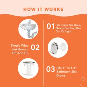 SinkShroom Revolutionary Bathroom Sink Drain Protector Hair Catcher, Strainer, Snare, Sinkshroom Chrome Edition, 1" -1.4"