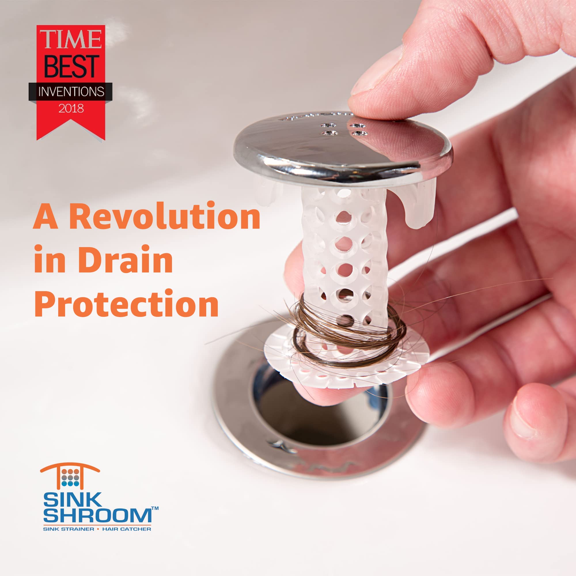 SinkShroom Revolutionary Bathroom Sink Drain Protector Hair Catcher, Strainer, Snare, Sinkshroom Chrome Edition, 1" -1.4"