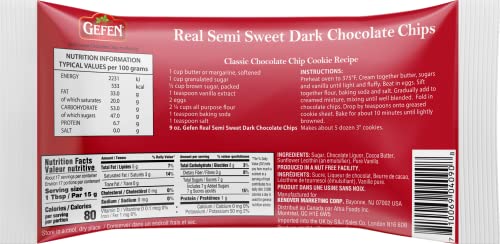 Gefen Vegan Semi Sweet Real Dark Chocolate Chips, Dairy Free 9oz (3 Pack),Nut Free, Lactose Free, Kosher, Great for Baking (9OZ, 3)