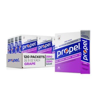 propel powder packets grape, with electrolytes, vitamins and no sugar, 10 count (pack of 12) (packaging may vary)