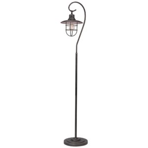 Kira Home Lantern 58" Industrial Nautical Floor Lamp + 6W Bulb (Energy Efficient / Eco-Friendly), Hanging Shade Design + Cage, Brushed Pewter Finish