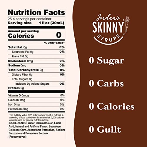 Jordan's Skinny Syrups Sugar Free Coffee Syrup, Mocha Flavor Drink Mix, Zero Calorie Flavoring for Chai Latte, Protein Shake, Food & More, Gluten Free, Keto Friendly, 25.4 Fl Oz, 2 Pack