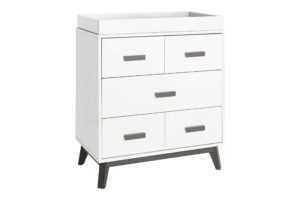 babyletto scoot 3-drawer changer dresser with removable changing tray in slate/white, greeguard gold certified
