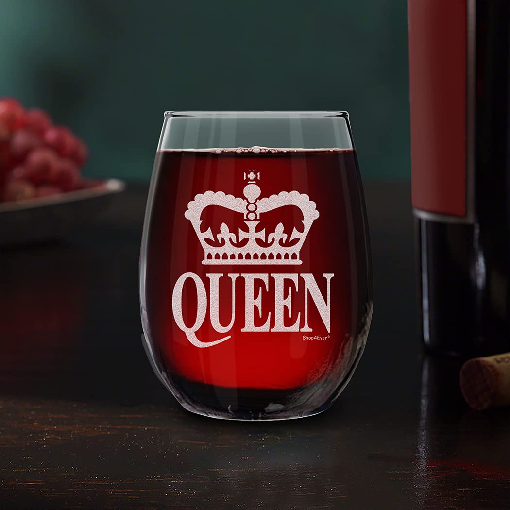 shop4ever Crown Queen Laser Engraved Stemless Wine Glass