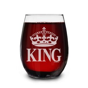 shop4ever crown king laser engraved stemless wine glass 15 oz. anniversary wedding gift for boyfriend husband