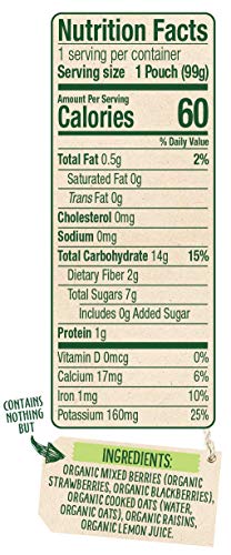 Sprout Organic Baby Food, Stage 2 Pouches, Fruit Veggie & Grain Blend, Mixed Berry Oatmeal, 3.5 Oz Purees (Pack of 6)