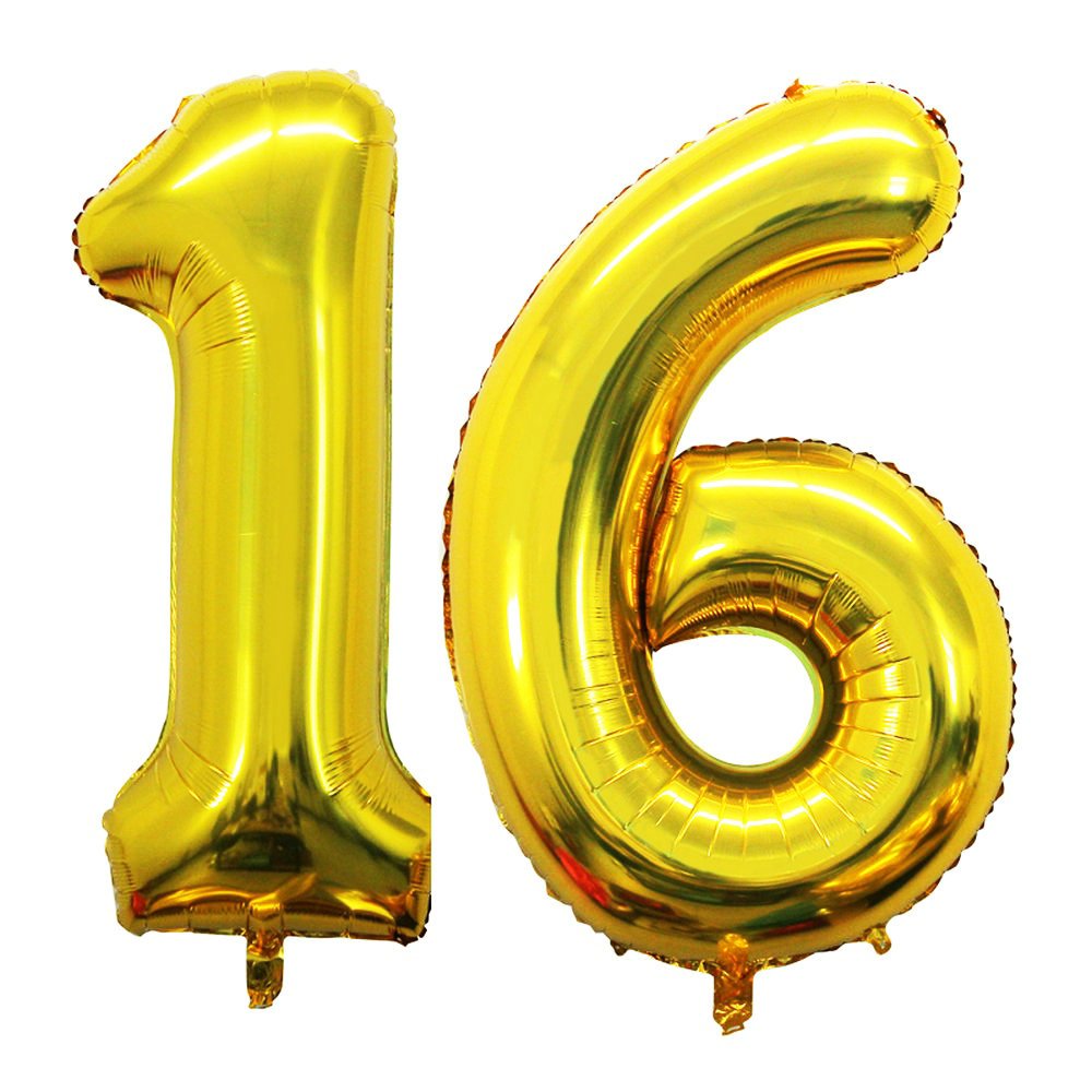 GOER 42 Inch Gold 16 Number Balloons for 16th Birthday Party Decorations,Jumbo Foil Helium Balloons for Sweet 16 Party,16th Anniversary