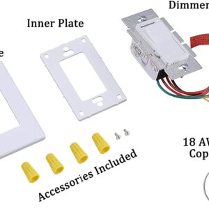 Cloudy Bay in Wall Dimmer Switch for LED Light/CFL/Incandescent,3-Way Single Pole Dimmable Slide,600 Watt max,Cover Plate Included