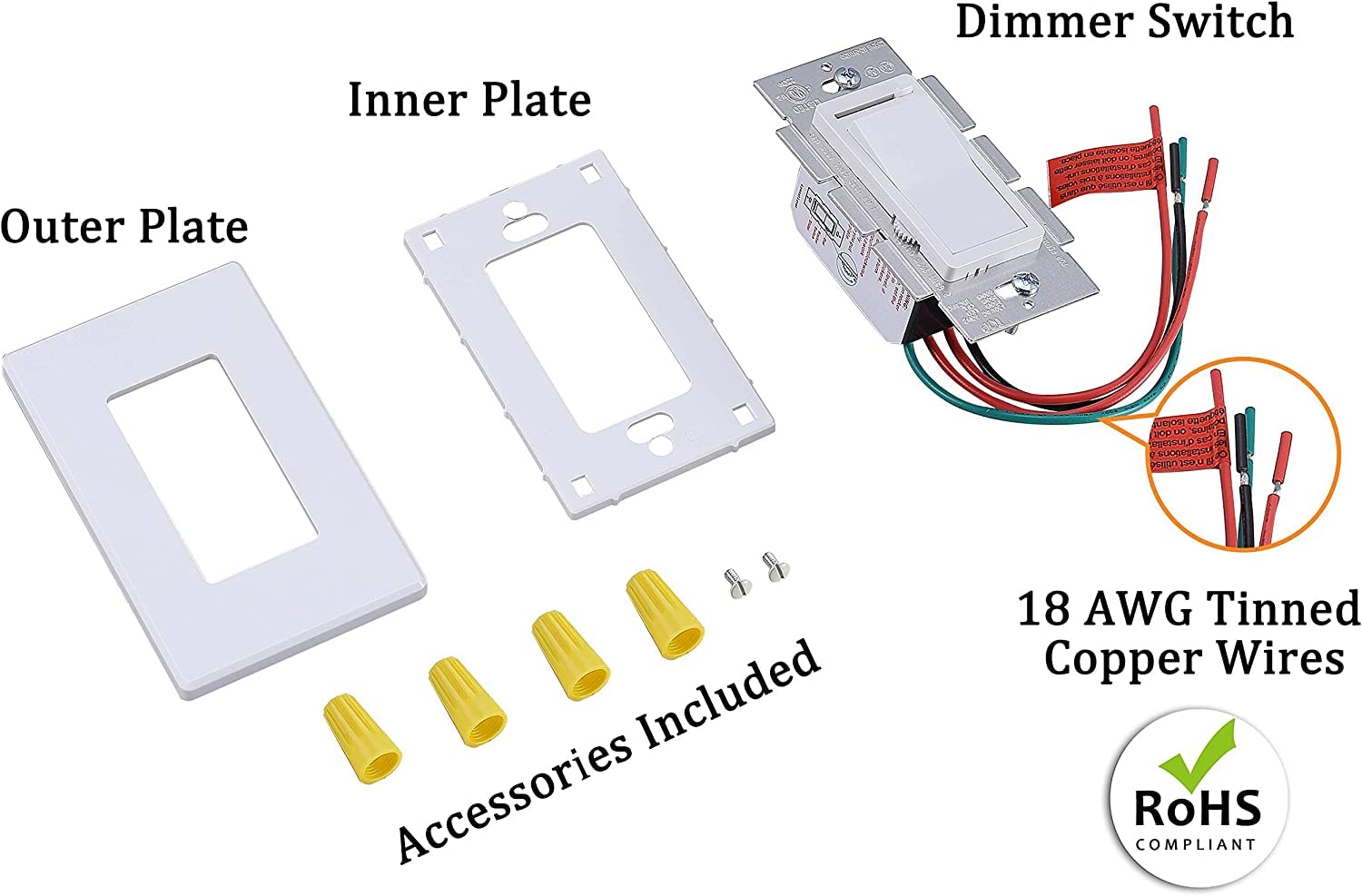 Cloudy Bay in Wall Dimmer Switch for LED Light/CFL/Incandescent,3-Way Single Pole Dimmable Slide,600 Watt max,Cover Plate Included