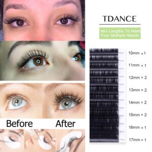TDANCE Classic Lash Extensions Premium C CC D DD J B L Curl 0.03-0.18mm Thickness Semi Permanent Volume Eyelash Extensions Professional Salon Use Mixed 10-17mm Length In One Tray (D-0.05,10-17mm)