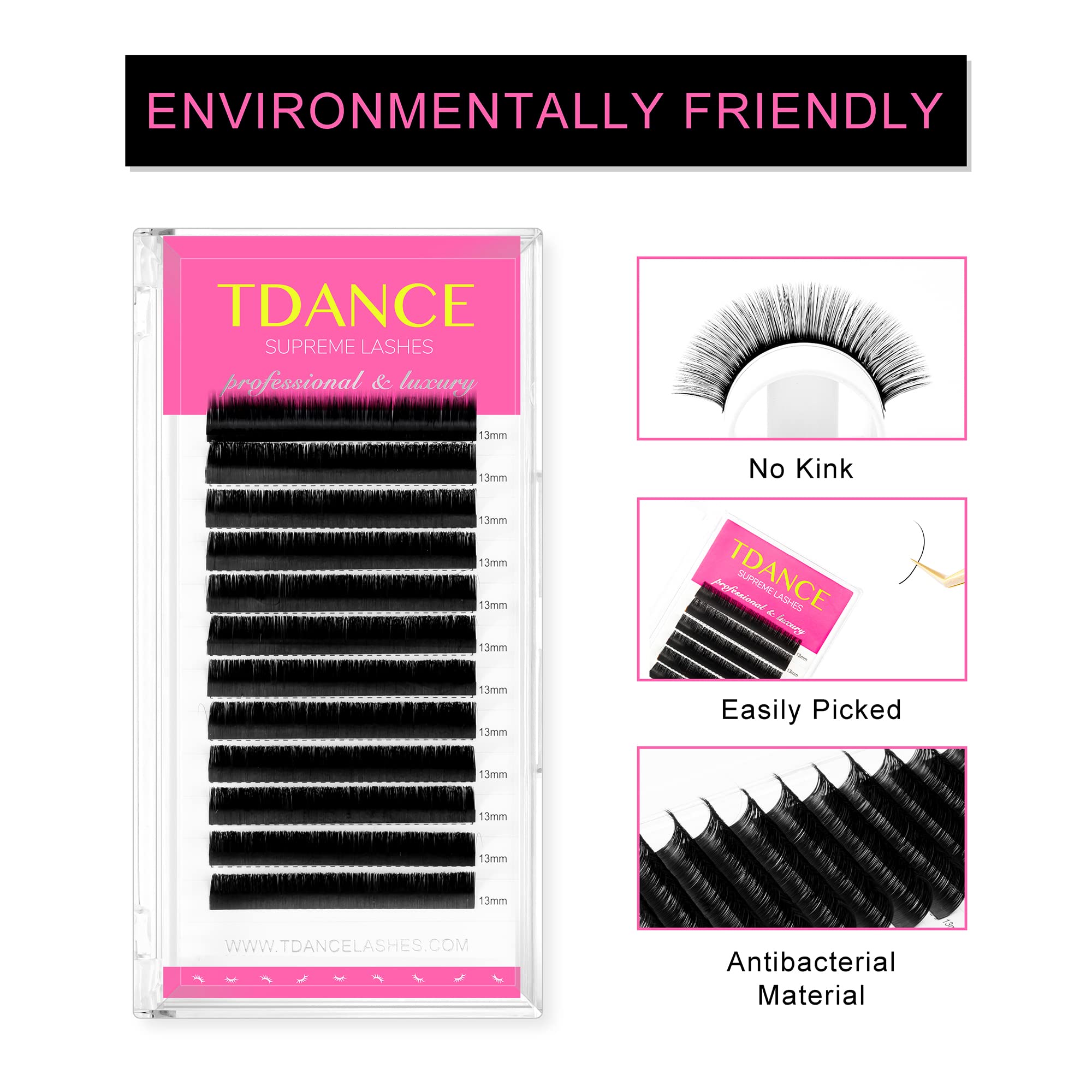 TDANCE Classic Lash Extensions Premium C CC D DD J B L Curl 0.03-0.18mm Thickness Semi Permanent Volume Eyelash Extensions Professional Salon Use Mixed 10-17mm Length In One Tray (D-0.05,10-17mm)