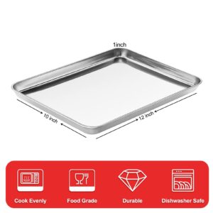 Zacfton Cookie Sheets for Baking, Stainless Steel Baking Sheet Baking Pan Tray - 12.4 x 10 x 1 Inch, Non Toxic & Healthy, Mirror Finish & Easy Clean, Dishwasher Safe & Heavy Duty