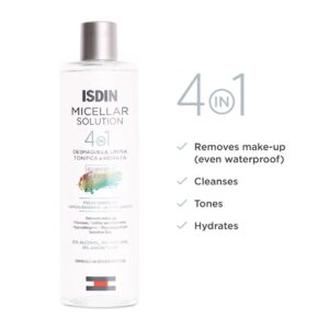 ISDIN Micellar Solution, 4 in 1 Makeup Remover, Cleanser, Hydrating Toner - Suitable for Sensitive Skin, 13.5 Fl. Oz