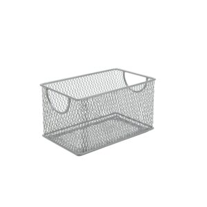 ybm home mesh storage box, silver mesh great for school home or office supplies, books, computer discs and more (1, 7.75 x 4.3 x 4.3)