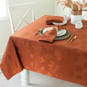 Benson Mills Harvest Legacy Damask Fabric Table Cloth Fall, Harvest, and Thanksgiving Tablecloth (Rust/Burnt Orange, 60" x 84" Rectangular)