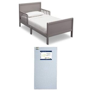 delta children fancy toddler bed, grey with serta perfect start crib and toddler mattress
