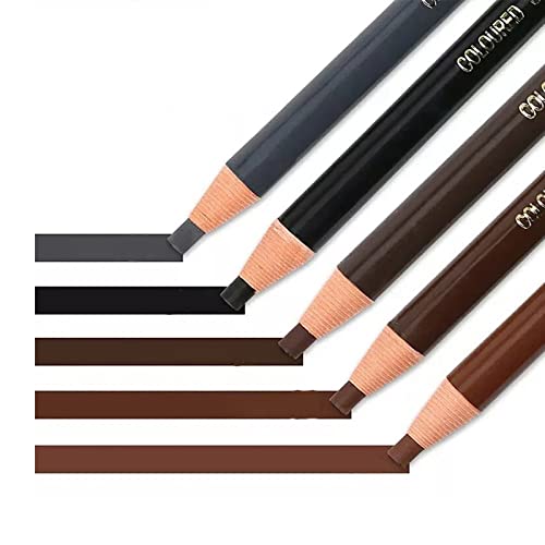 5pcs Microblading Pencil Waterproof Eyebrow Peel-off Pencil Pull Cord Microblading Supplies Brow Lamination Pencil Set For Marking Filling Outlining Eye Brow Liners In 5 Colors