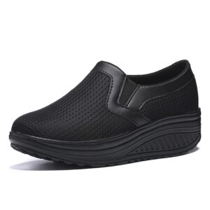 l loubit women wedge shoes breathable mesh sneakers slip on comfort platform walking shoes black 38