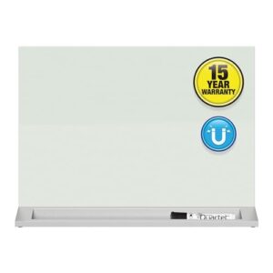 quartet glass whiteboard desktop panel, magnetic, 17" x 23", dry erase surface, includes accessory trays, 1 marker and 2 high-power magnets, white (gdp1723w)