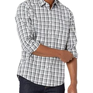 Amazon Essentials Men's Regular-Fit Long-Sleeve Casual Poplin Shirt, Grey Plaid, Large