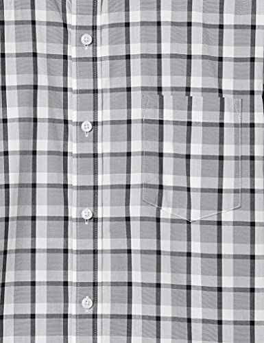 Amazon Essentials Men's Regular-Fit Long-Sleeve Casual Poplin Shirt, Grey Plaid, Large