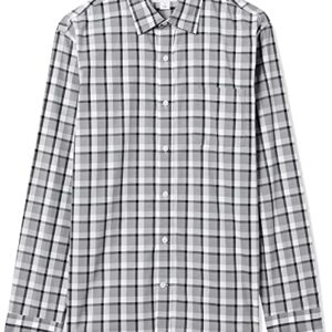 Amazon Essentials Men's Regular-Fit Long-Sleeve Casual Poplin Shirt, Grey Plaid, Large