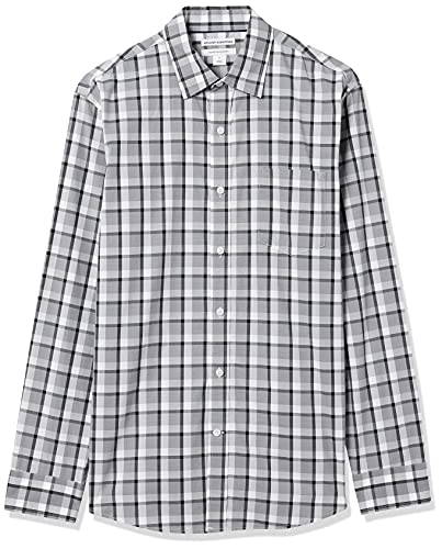 Amazon Essentials Men's Regular-Fit Long-Sleeve Casual Poplin Shirt, Grey Plaid, Large