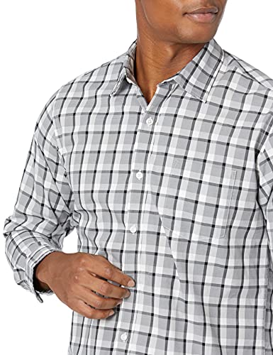 Amazon Essentials Men's Regular-Fit Long-Sleeve Casual Poplin Shirt, Grey Plaid, Large