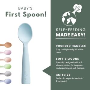 Miniware Silicone Baby Spoon for Training - BPA Free Baby Utensils - Baby Spoons Self Feeding 6 Months | 100% Food Grade Silicone - Modern & Dishwasher Safe Toddler Spoons (Grey and Aqua)