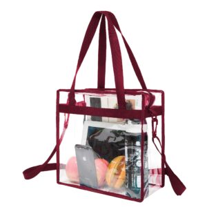 bagail clear bags stadium approved clear tote bag with zipper closure crossbody messenger shoulder bag with adjustable strap(12 inch x 12 inch x 6 inch,burgundy)