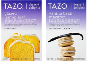 tazo dessert inspired flavored tea 2 flavor variety bundle, (1) each: glazed lemon loaf and vanilla bean macaron (15 count)